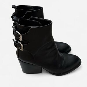 Women's Black Leather Buckle Boots